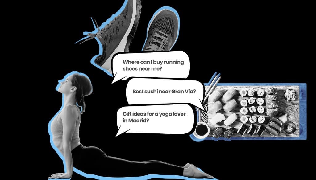 Consumers asking AI assistants about shopping — running shoes, sushi, yoga gifts
